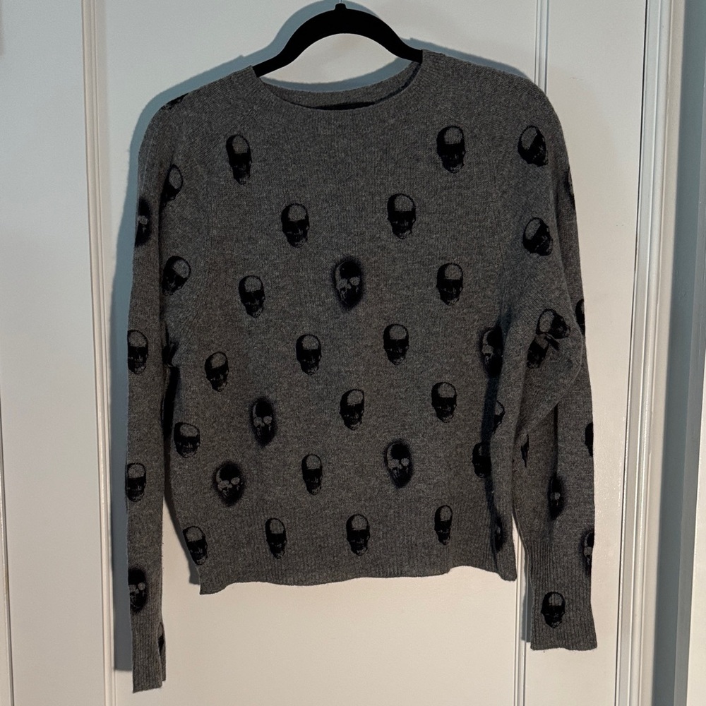 Skull Cashmere Charcoal Skull Motif Sweater